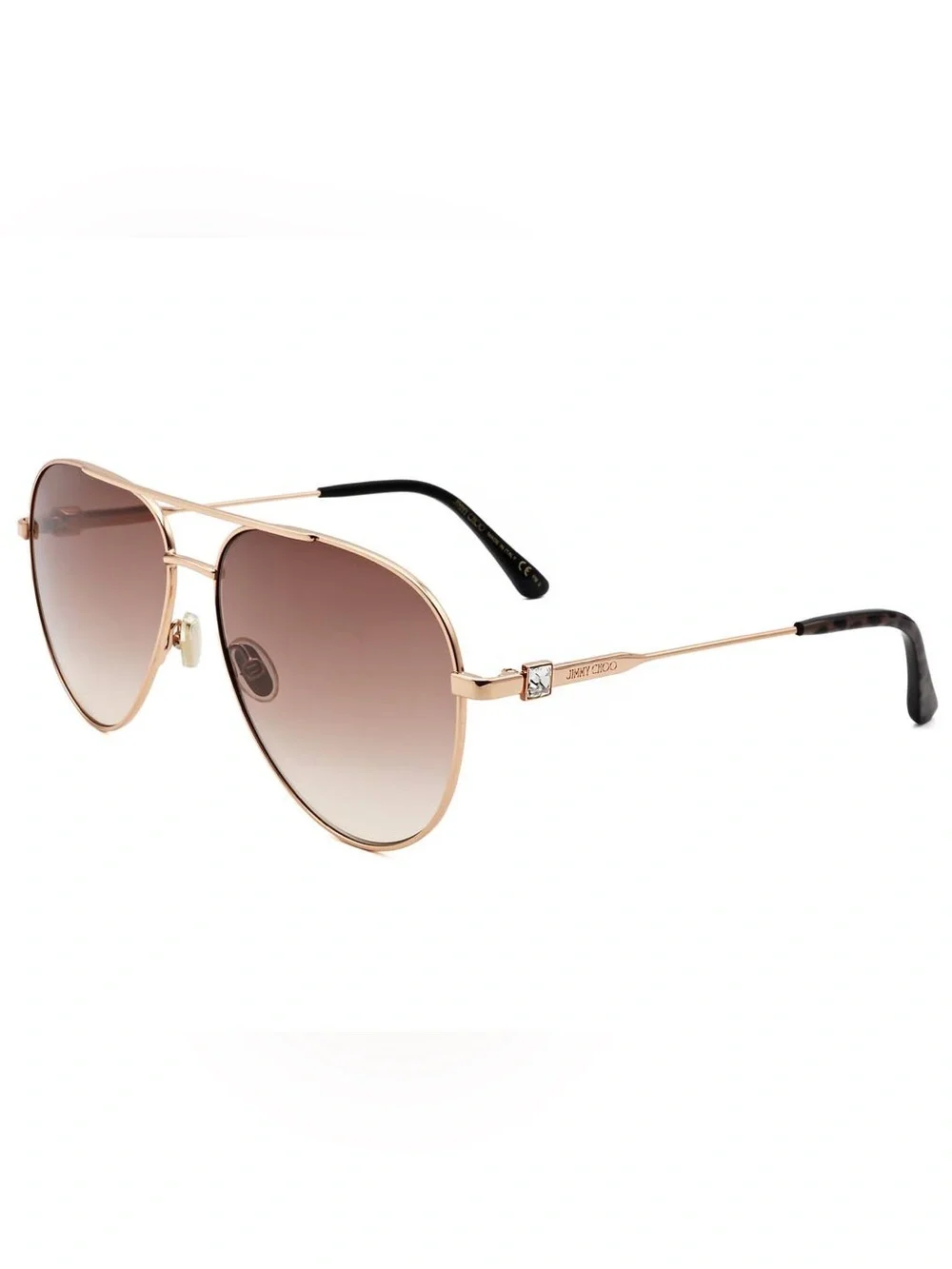 Jimmy Choo Rose Gold Aviator Sunglasses with Brown Gradient Lenses